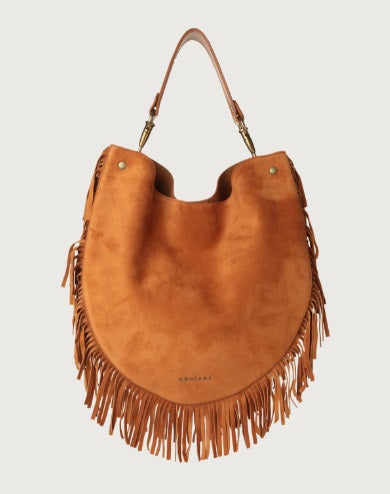Borsa A Spalla Orciani Naif Fringe In Pelle Scamosciata Con Tracolla Ambra B02117NFG-AMB