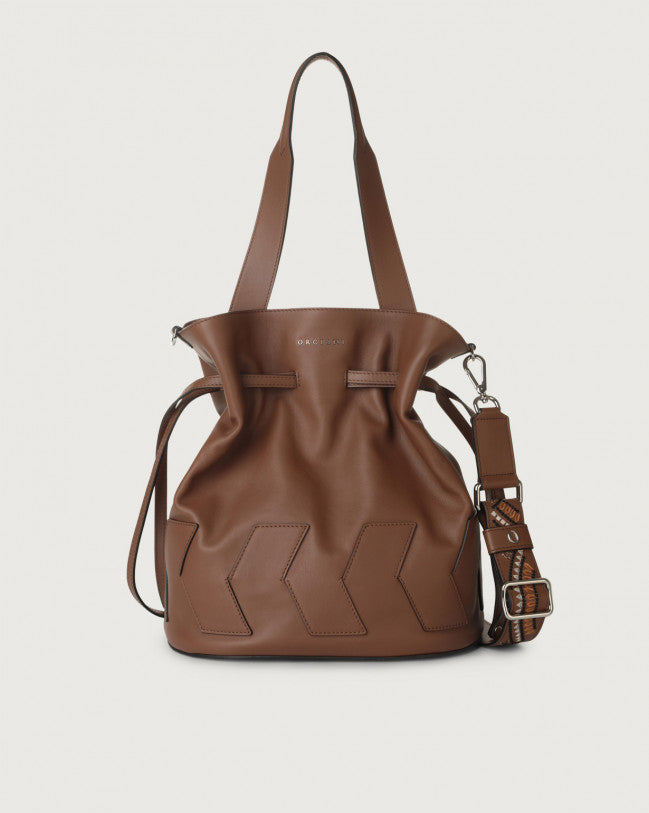 Orciani B02138MDL-CIO Borsa Secchiello A Spalla Twist Madlen In Pelle Con Tracolla Cioccolato