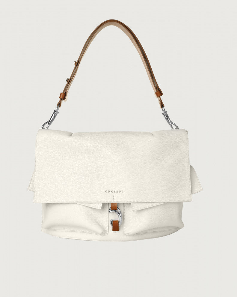 Orciani, borsa a spalla scout micron in pelle bianco B02077MIC-004