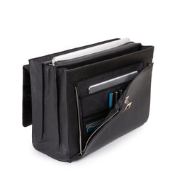 Piquadro Cartella Rigida A Tre Soffietti Porta Computer Nero CA4745MO/N PIQUADRO BORSA UOMO VENTIQUATTRORE PORTA PC IN PELLE CON TRACOLLA AMOVIBILE
