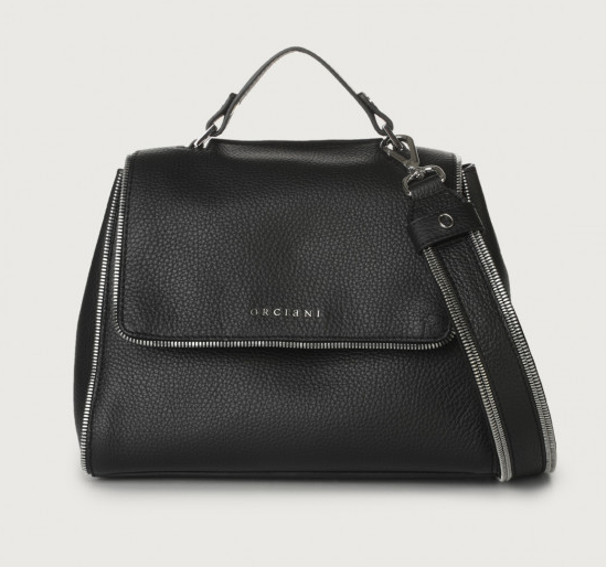 Orciani B01999FLS-NER Borsa a mano piccola Sveva Flash in pelle martellata con tracolla