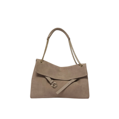 Orciani Venus M Peach Borsa a Spalla in Suede Sabbia