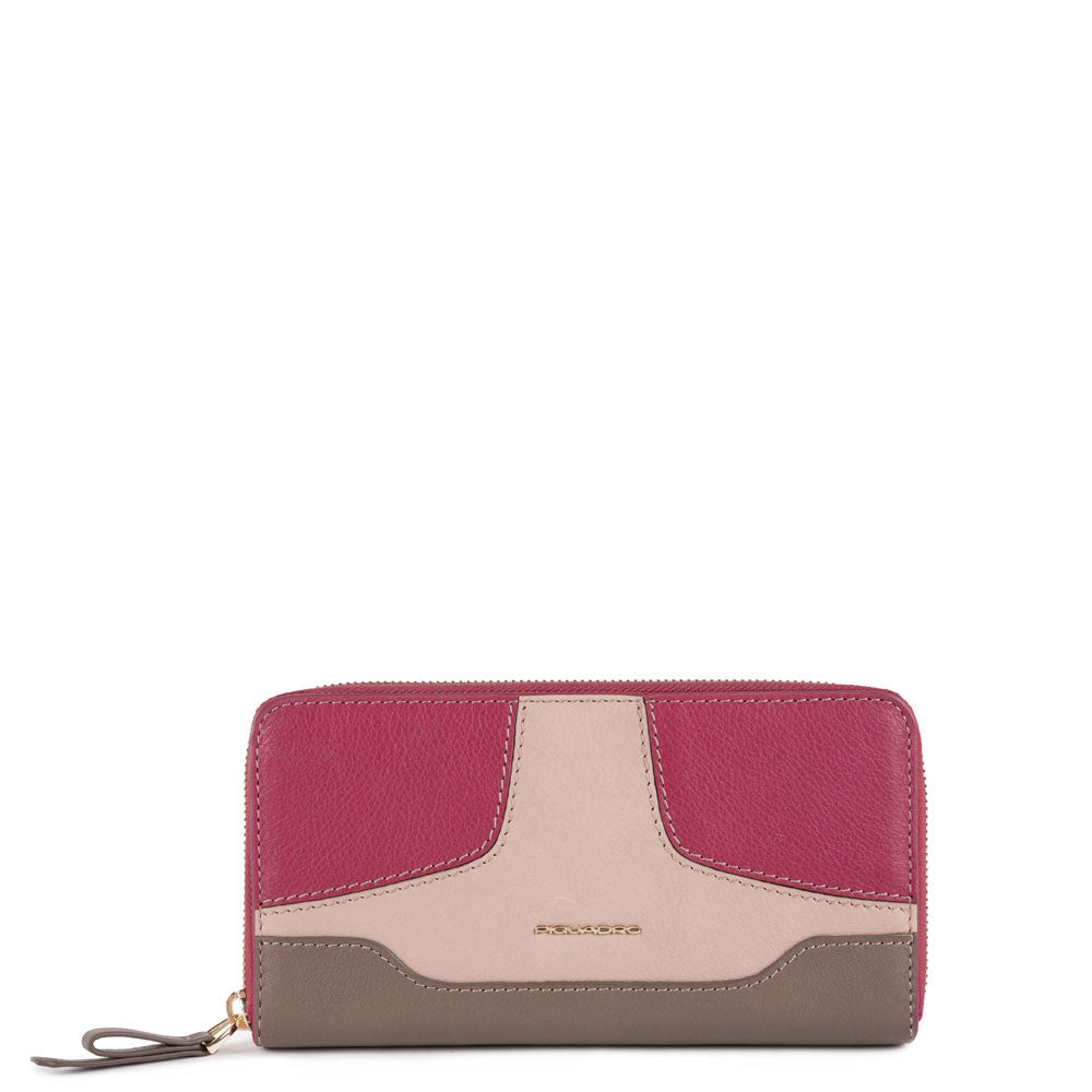 Piquadro, portafoglio donna a quattro soffietti con zip, por bordeaux/grigio PD1515S108R/BO