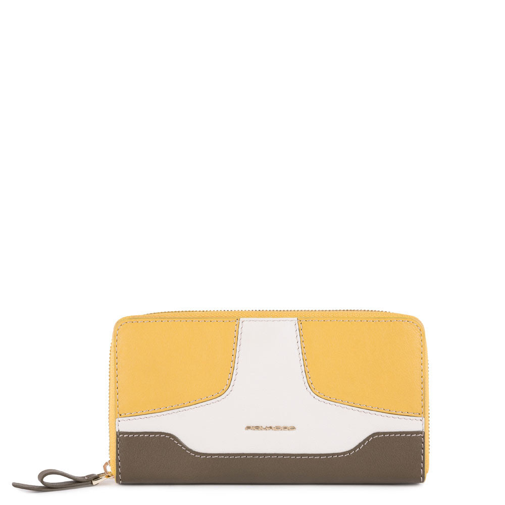 Piquadro, portafoglio donna a quattro soffietti con zip, por giallo/verde oliva PD1515S108R/G