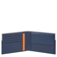 Piquadro, portafoglio uomo in pelle con porta monete blu/grigio PU257UB00R/BLGR