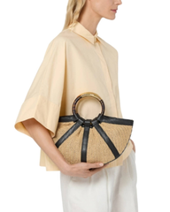 Coccinelle Shell Medium Borsa in Paglia e Pelle Natural/Noir