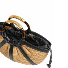 Coccinelle Shell Medium Borsa in Paglia e Pelle Natural/Noir