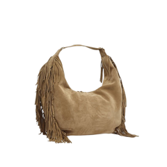 Orciani Hobo Peach Fringe Borsa in Suede Biscotto