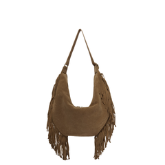 Orciani Isola Peach Fringe Small Borsa a Spalla in Suede Biscotto