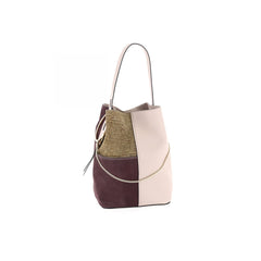 Borbonese Etoile Medium Leather Mix Bucket Bag Tortora 924473749W42