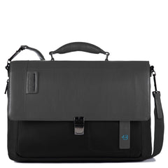 Piquadro Cartella Con Patta Ed Espansione Pelle E Tessuto P16 Nero CA3111P16
