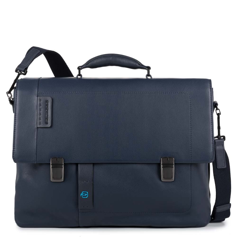 Piquadro Cartella Porta Computer A Due Chiusure Con Patta E Scomparto Porta Ipad®Air/pro 9,7 Pulse Blu Notte CA4130P15