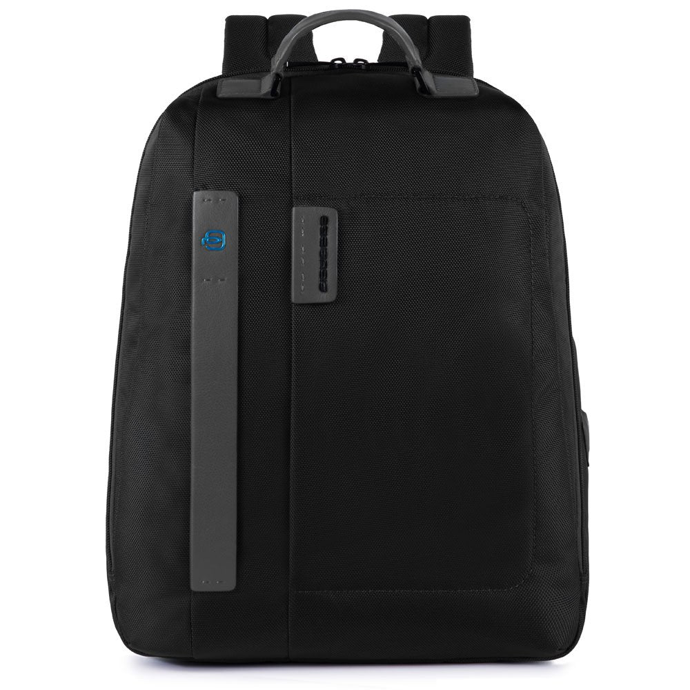 Piquadro Zaino Grande Un Comparto In Tessuto E Pelle P16 Nero CA3349P16