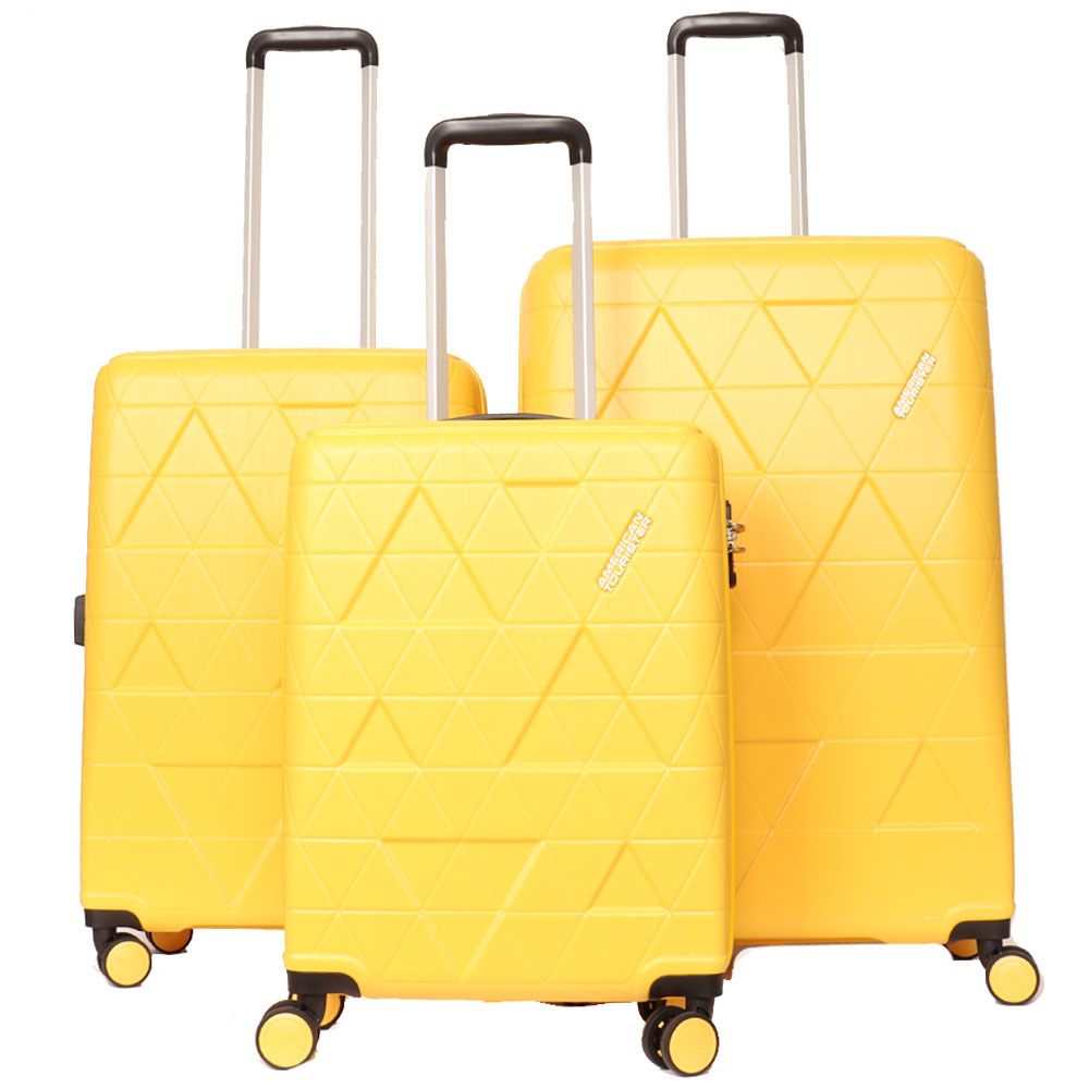 American tourister triangolo set 3 pezzi rigidi 4 ruote honey yellow 115794/6345 60G06004