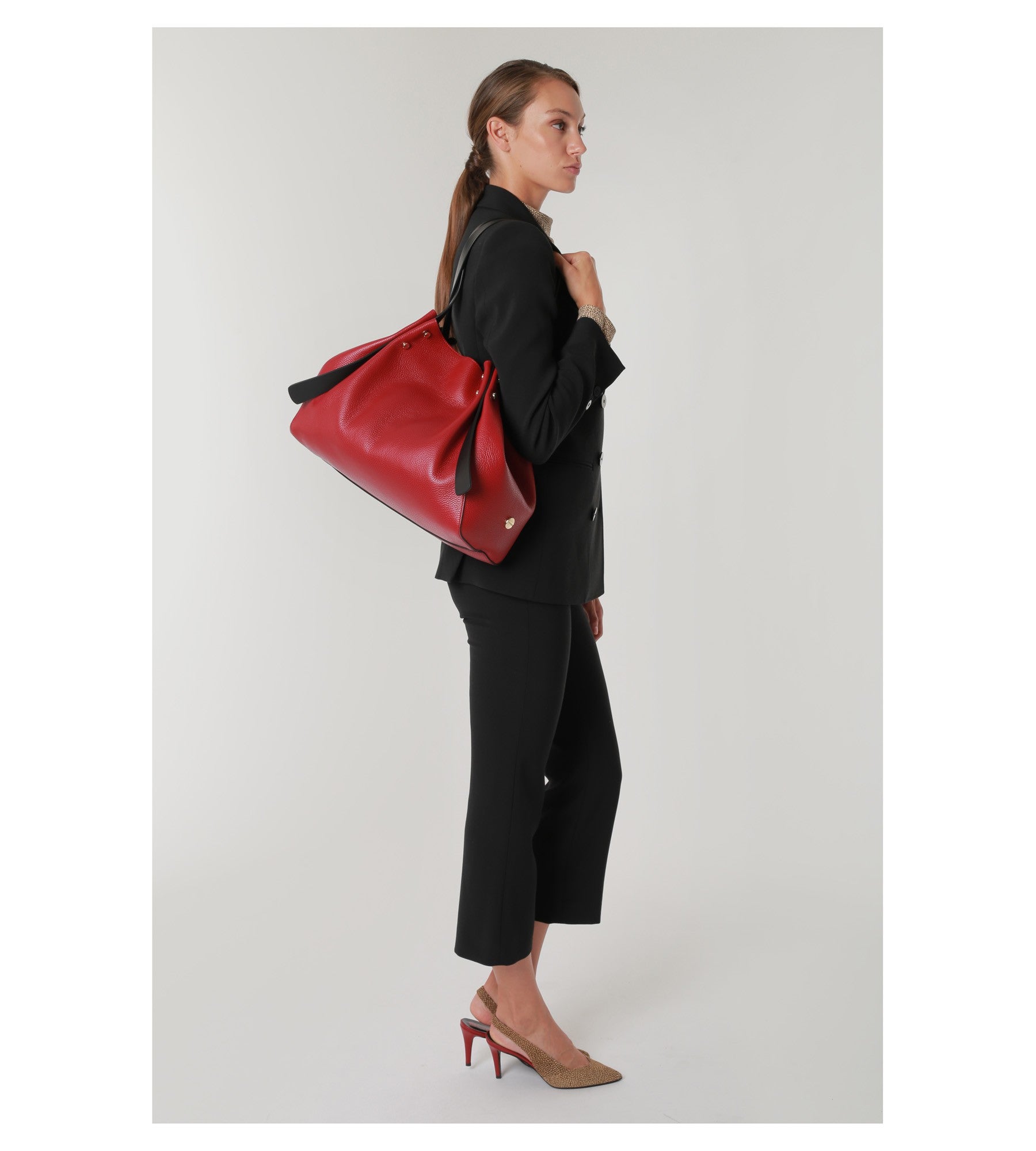 Borbonese Aspen Medium In Pelle Borbonissima Bordeaux/nero 914061J62T25 borbonese borsa donna in pelle