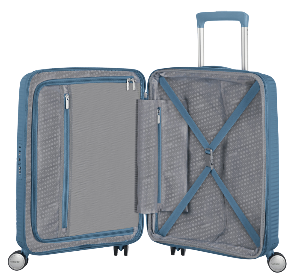 De Santis Trolley American Tourister Soundbox Spinner Stone Blue 88472-E612, Il trolley da cabina unico e perfetto per i tuoi viaggi