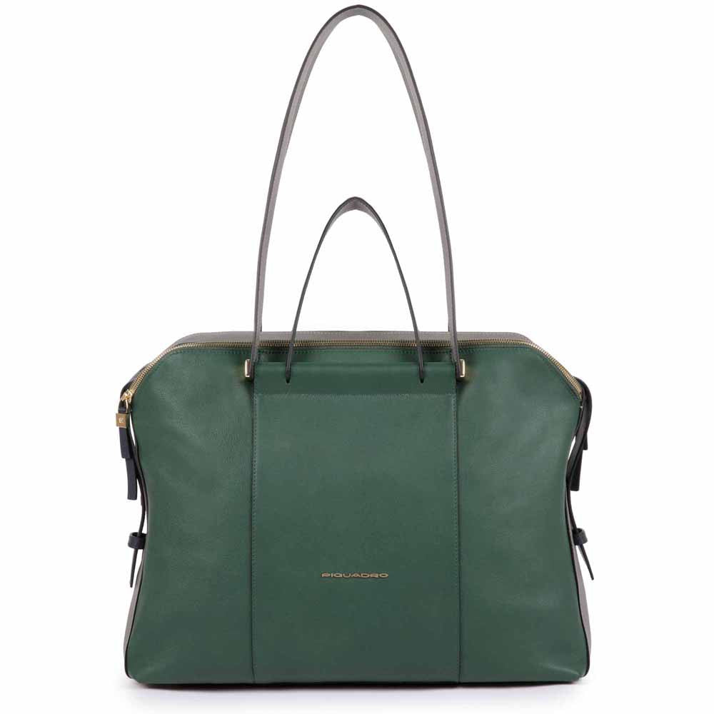 Borsa Tre Comparti In Pelle Verde/grigio/blu Piquadro BD4574W92/VE2