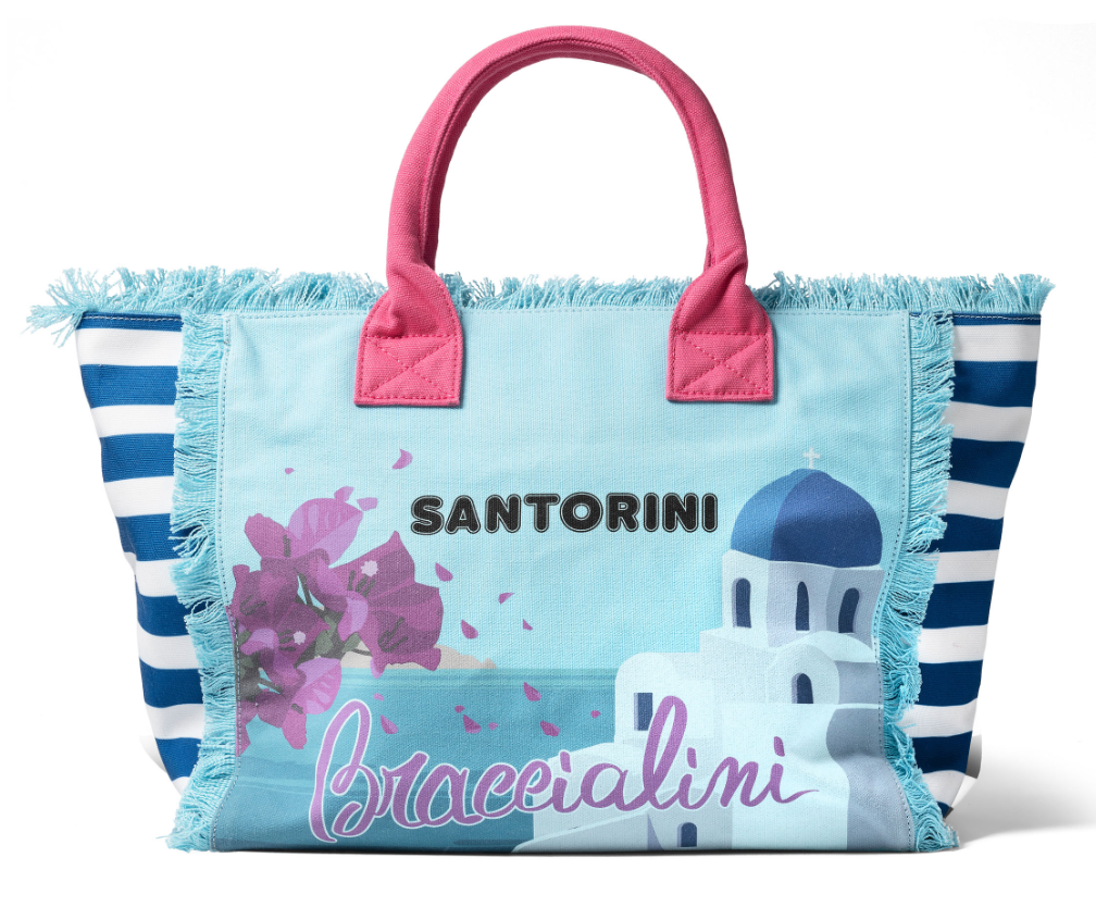 De Santis | Braccialini Collezione Summer B17725-TC3232 – Borsa estiva in canvas con stampa Santorini