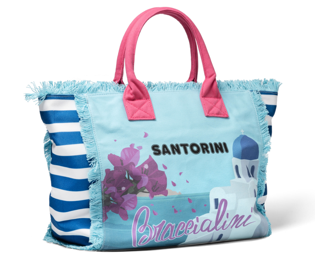 De Santis | Braccialini Collezione Summer B17725-TC3232 – Borsa estiva in canvas con stampa Santorini