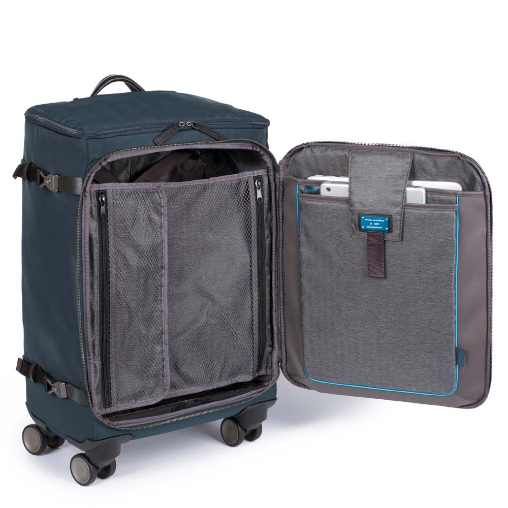 Piquadro Trolley Cabina A Quattro Ruote Con Porta Computer E Porta Ipad®Air/pro 10,5 Con Lucchetto Tsa Pierre Blu BV4320W80T