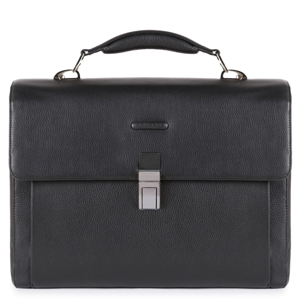 Piquadro Cartella Rigida A Tre Soffietti Porta Computer Nero CA4745MO/N PIQUADRO BORSA UOMO VENTIQUATTRORE PORTA PC IN PELLE CON TRACOLLA AMOVIBILE