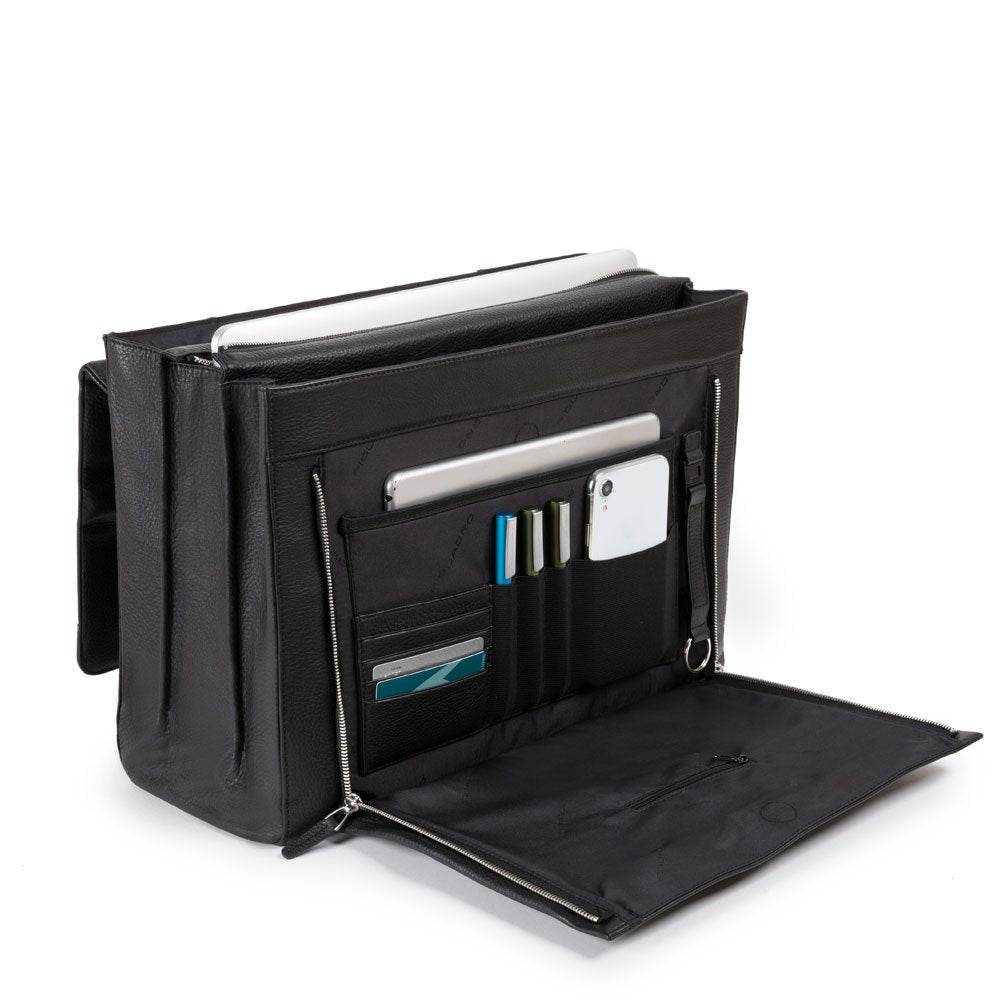 Piquadro Cartella Rigida A Tre Soffietti Porta Computer Nero CA4745MO/N PIQUADRO BORSA UOMO VENTIQUATTRORE PORTA PC IN PELLE CON TRACOLLA AMOVIBILE
