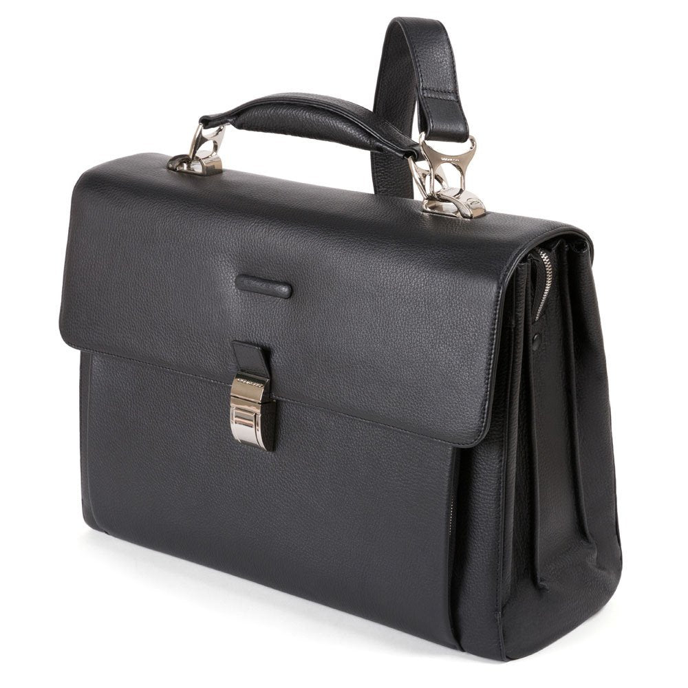 Piquadro Cartella Rigida A Tre Soffietti Porta Computer Nero CA4745MO/N PIQUADRO BORSA UOMO VENTIQUATTRORE PORTA PC IN PELLE CON TRACOLLA AMOVIBILE