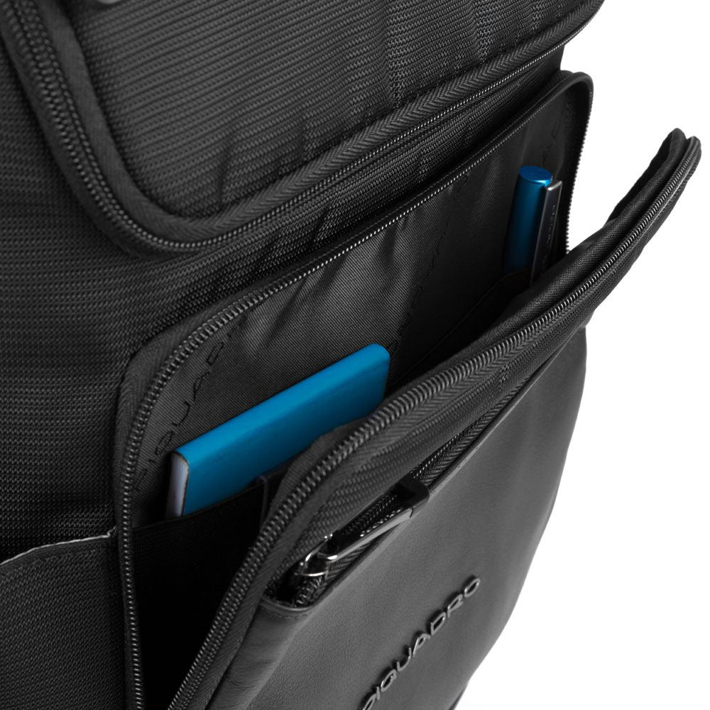 Zaino Porta Computer In Pelle E Tessuto Piquadro Nero CA5316S115/N