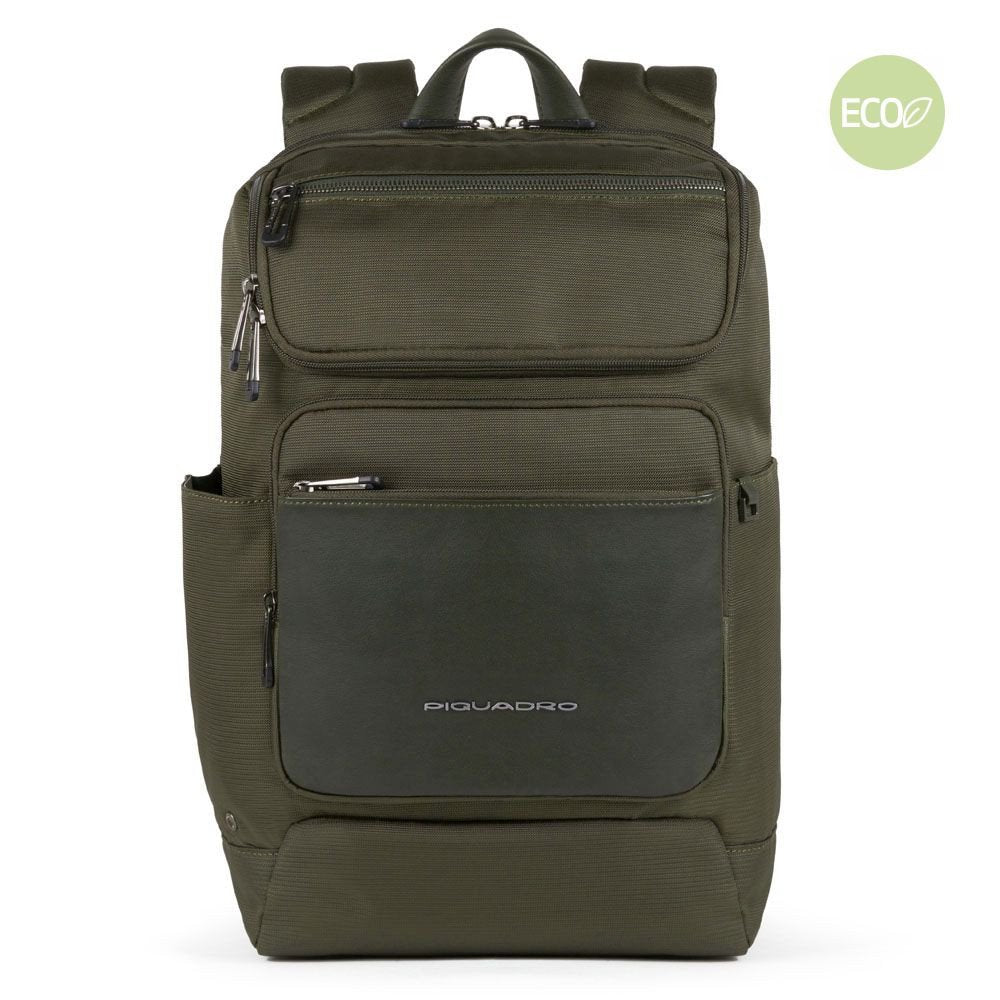 Zaino Porta Computer In Pelle E Tessuto Piquadro Verde Oliva CA5316S115/VE