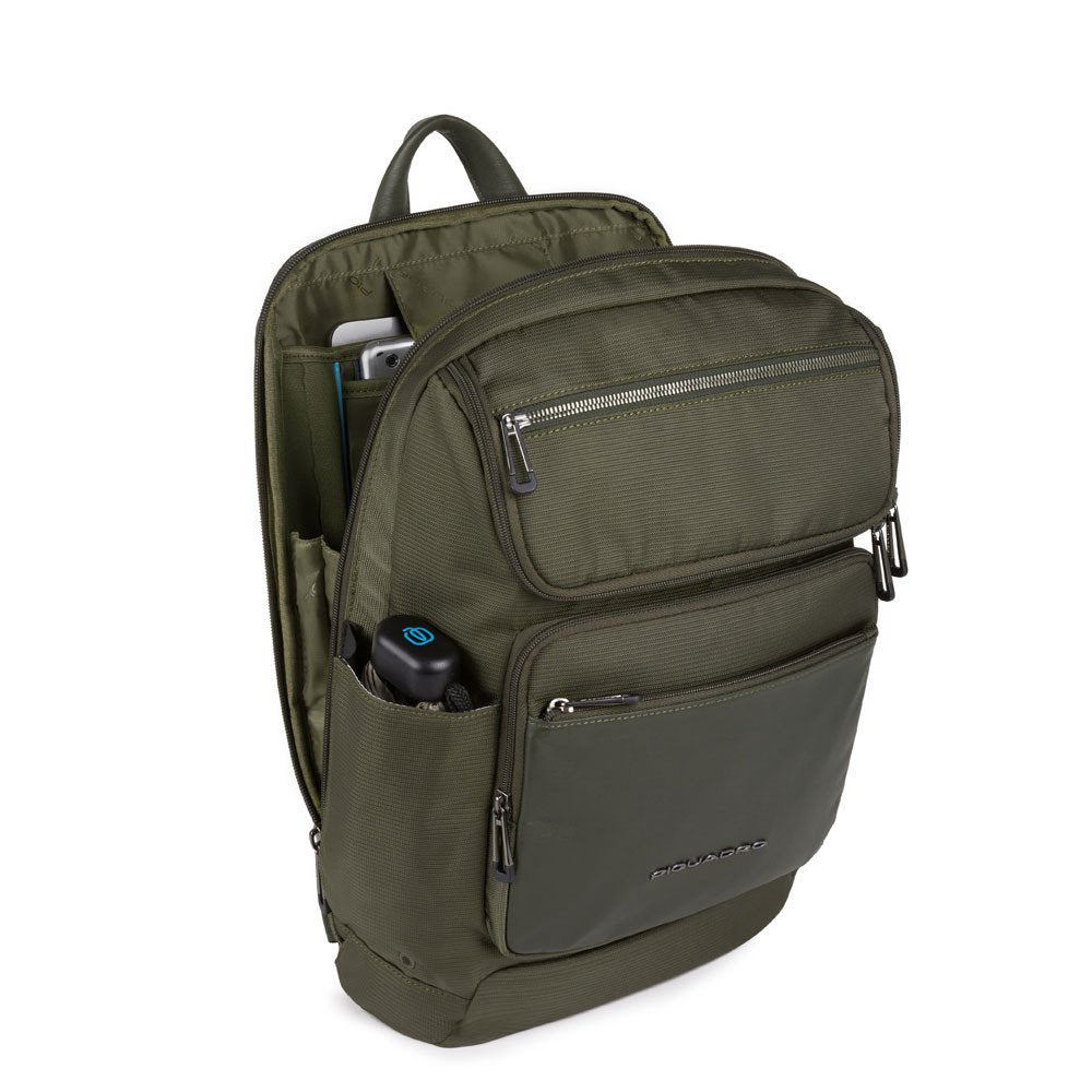 Zaino Porta Computer In Pelle E Tessuto Piquadro Verde Oliva CA5316S115/VE