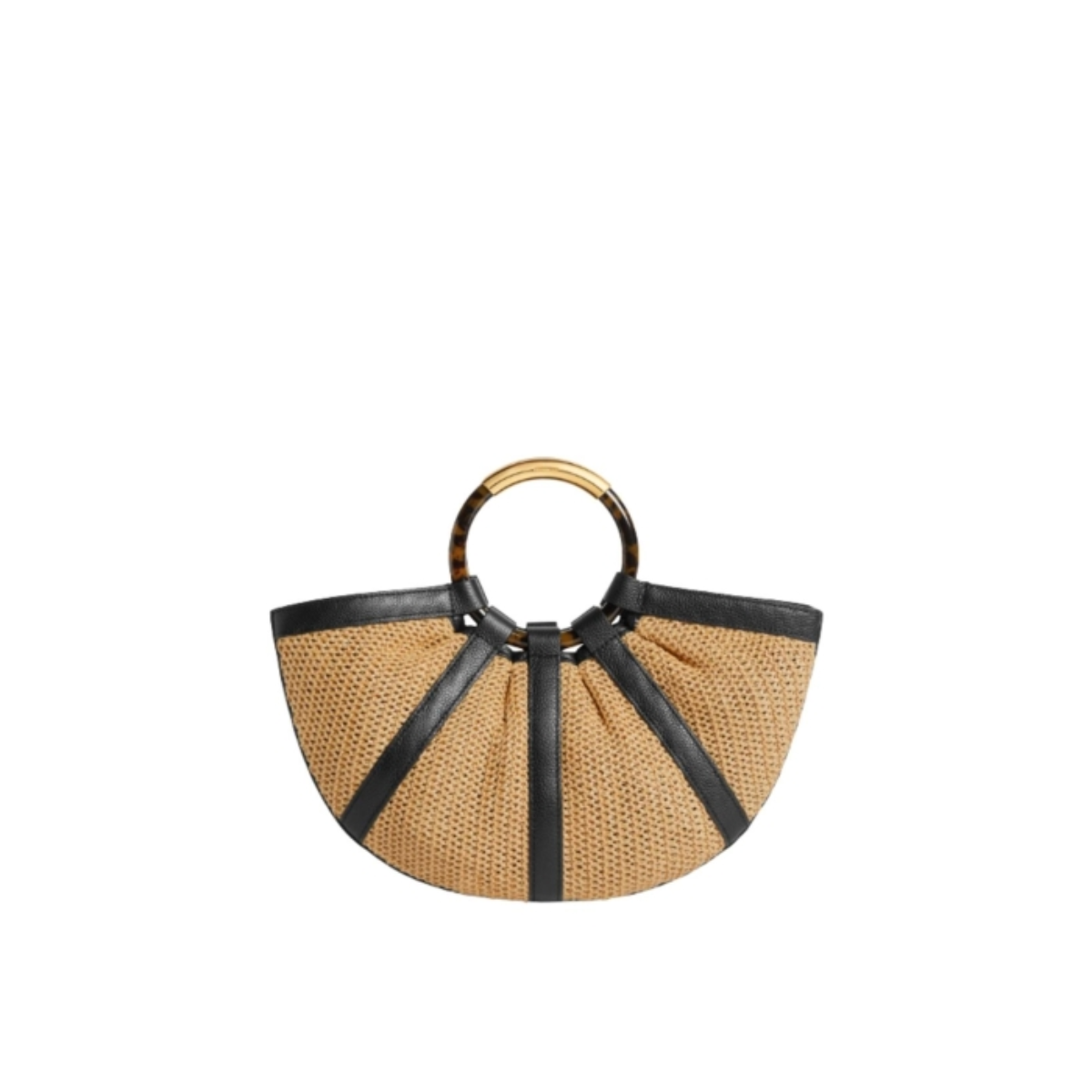 Coccinelle Shell Medium Borsa in Paglia e Pelle Natural/Noir