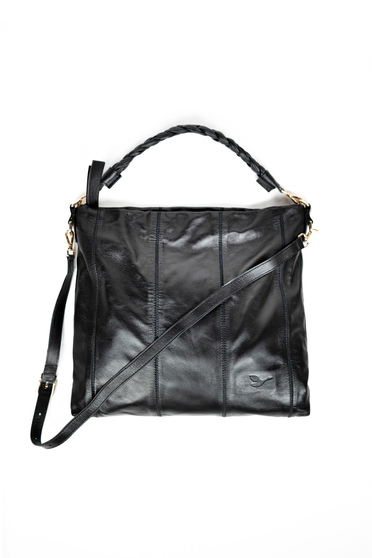 Lingua d’Oca Viola Borsa in Pelle Liscia Nappa Capretto con Manico Intrecciato 44x40x4 cm