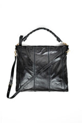 Lingua d’Oca Viola Borsa in Pelle Liscia Nappa Capretto con Manico Intrecciato 44x40x4 cm