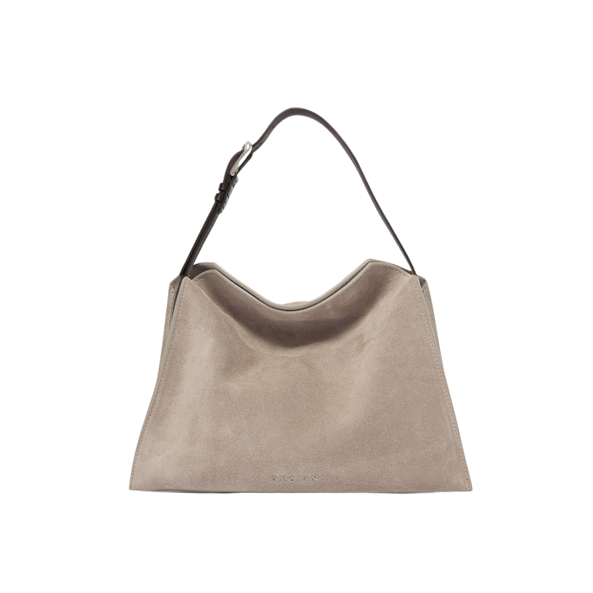Orciani Trinity Peach Midi Borsa a Spalla in Suede Sabbia