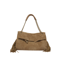 Orciani Venus Peach Fringe Midi Borsa a Spalla in Suede Biscotto