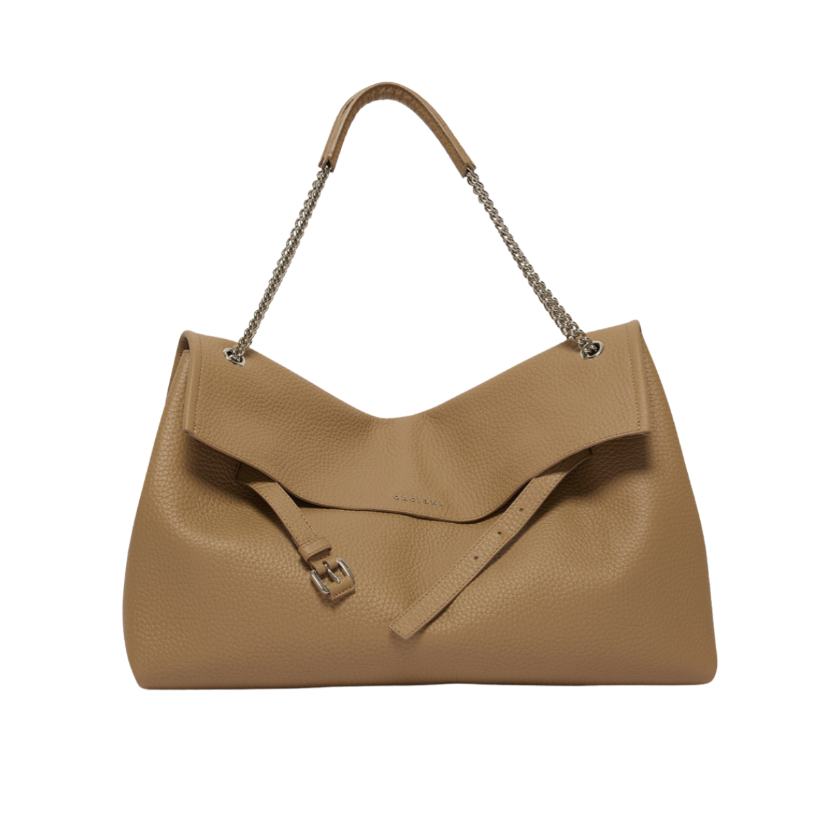 Orciani Venus Soft Large Borsa a Spalla in Pelle Martellata Biscotto