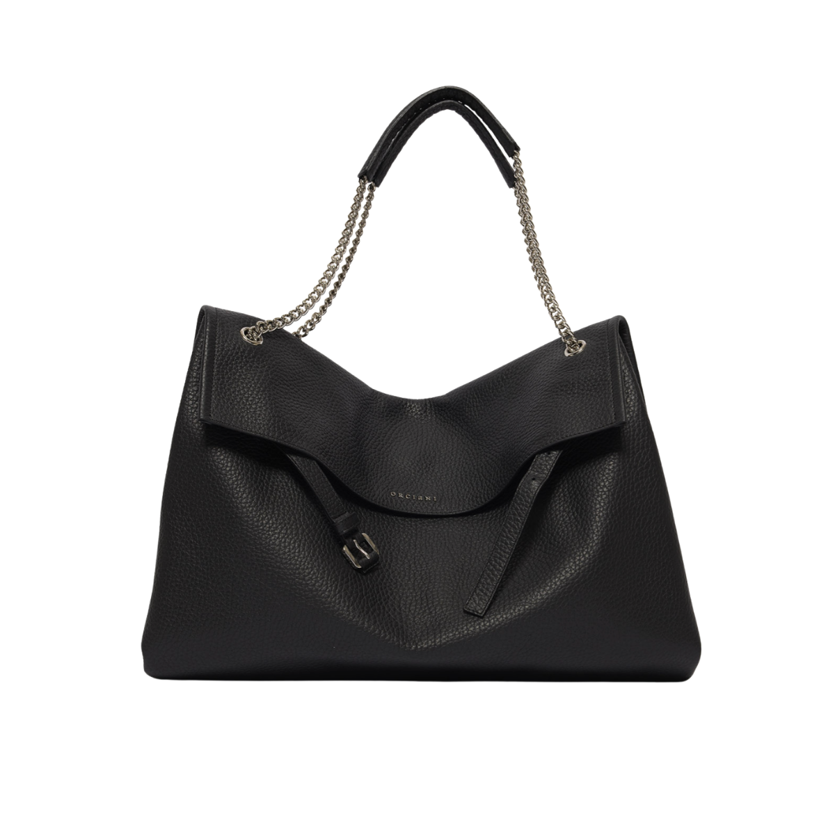 Orciani Venus Soft Large Borsa a Spalla in Pelle Martellata Nero