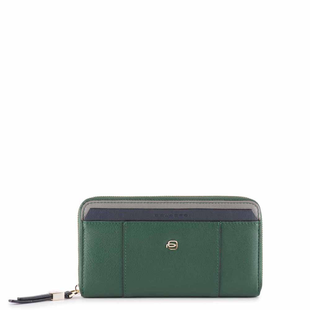 Portafoglio Donna con Zip In Pelle Verde/grigio/blu Piquadro PD1515W92R/VE2