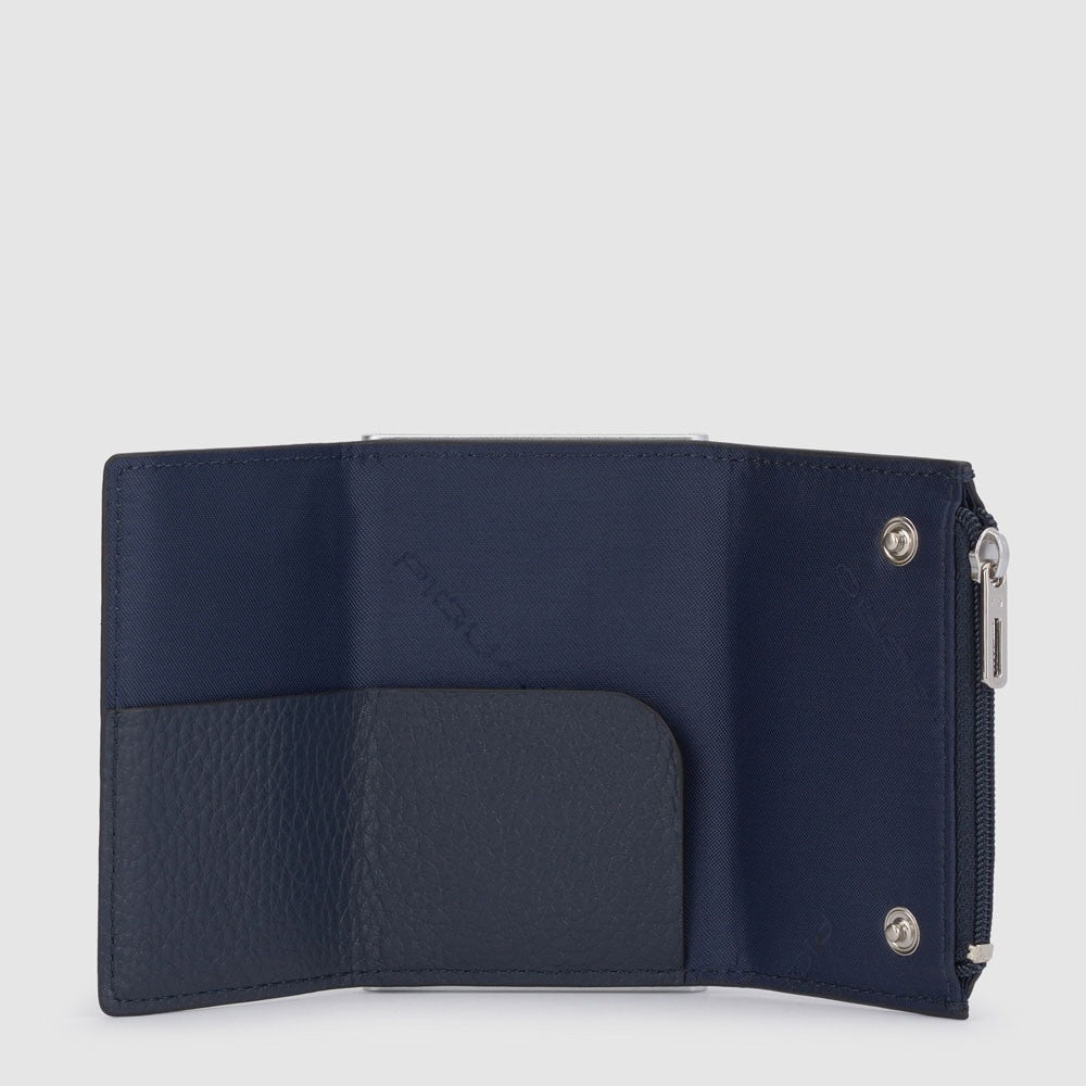 Piquadro PP5585MOSR-BLU Compact Wallet Porta Monete Con Sliding System Blu