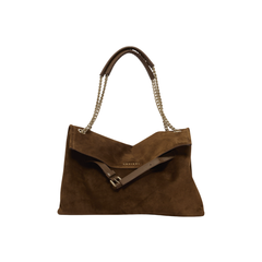 Orciani Venus Peach Midi Borsa a Spalla in Suede Marrone
