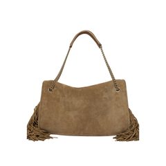 Orciani Venus Peach Fringe Midi Borsa a Spalla in Suede Biscotto