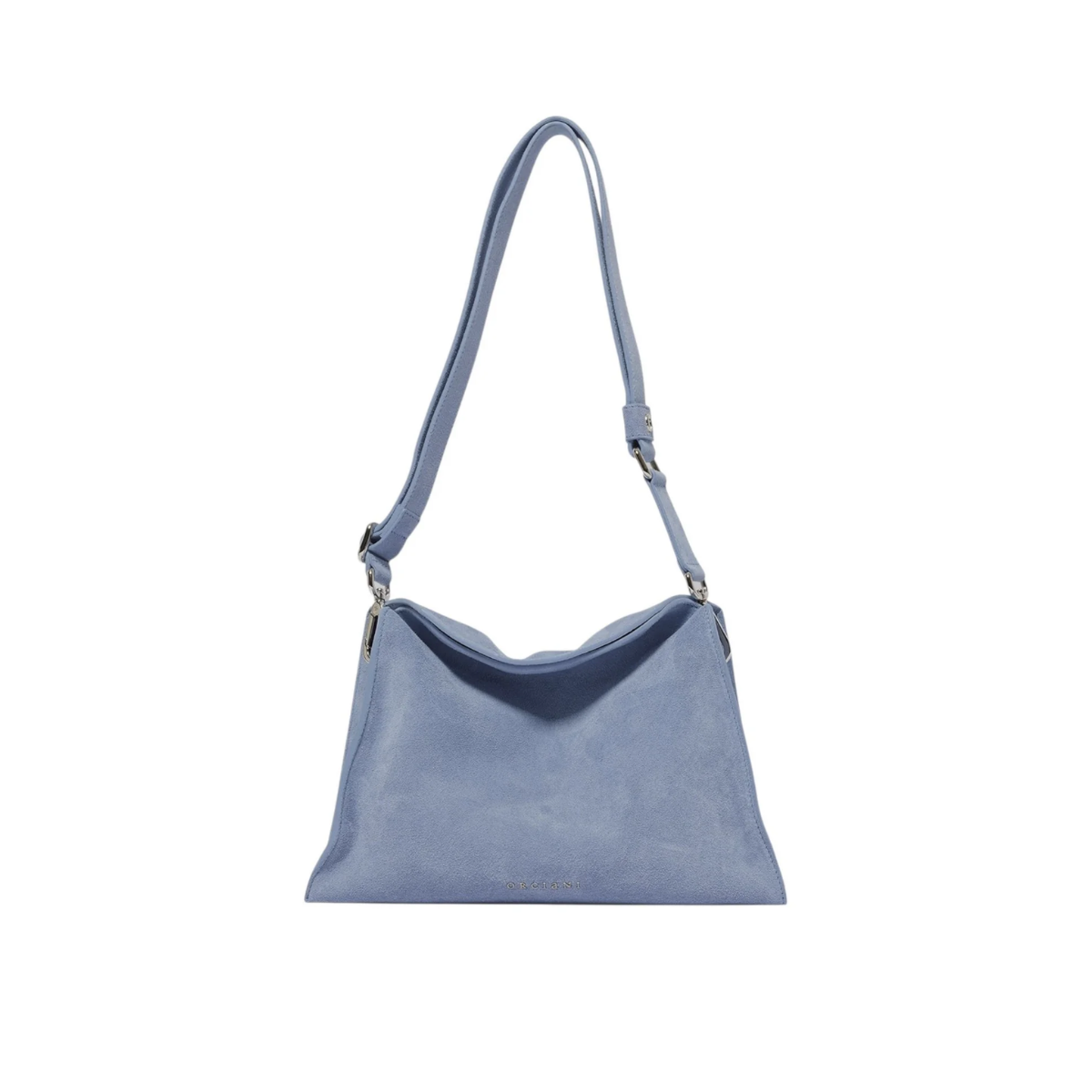 Orciani Trinity Peach Small Borsa a Spalla in Suede Cielo