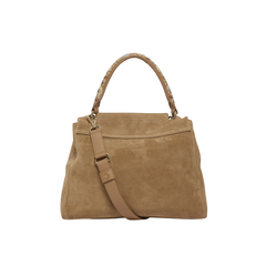 Orciani Sveva Peach Flowers Midi Borsa a Spalla in Suede Biscotto