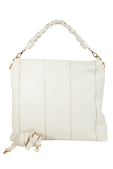 Lingua d’Oca Viola Borsa in Pelle Liscia Nappa Capretto con Manico Intrecciato 44x40x4 cm