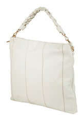 Lingua d’Oca Viola Borsa in Pelle Liscia Nappa Capretto con Manico Intrecciato 44x40x4 cm