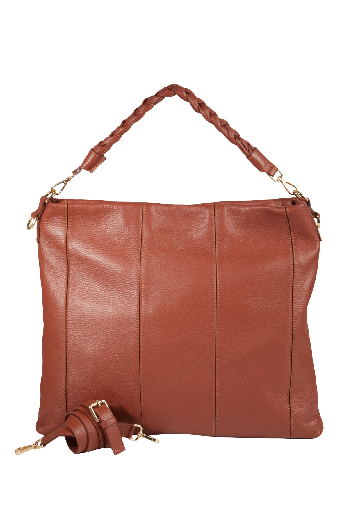 Lingua d’Oca Viola Borsa in Pelle di Vitello Martellata con Manico Intrecciato 44x40x4 cm