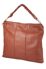 Lingua d’Oca Viola Borsa in Pelle di Vitello Martellata con Manico Intrecciato 44x40x4 cm