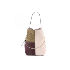 Borbonese Etoile Medium Leather Mix Bucket Bag Tortora 924473749W42