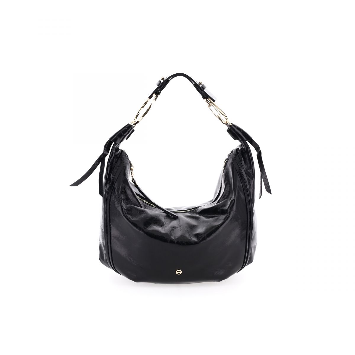 Borbonese Orbit Large Leather Hobo Bag Black 963854757100