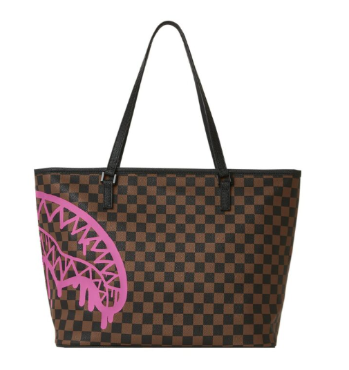 Sprayground 910T5334NSZ PINK DRIP BROWN CHECK TOTE BAG